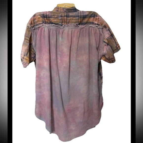 Painted Oyster M/L handmade upcycled top shirt button up boho - Picture 2 of 7